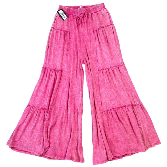 NWT Oil and Hali Pink Mineral Wash Drawstring Elastic Waistband Wide Leg Pants S - Picture 1 of 8